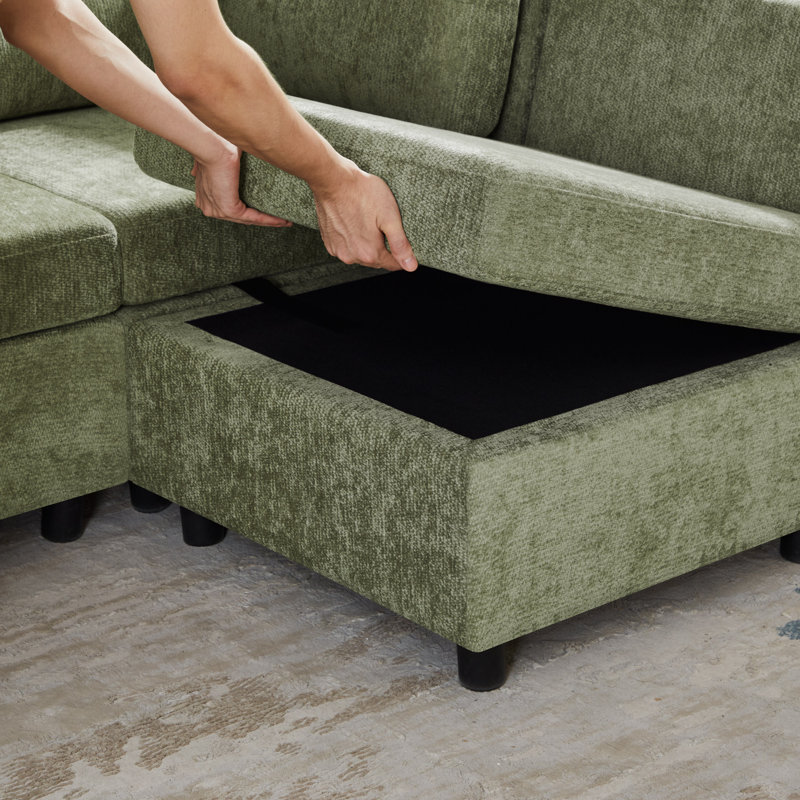 Canapé modulaire en chenille avec console de rangement Chenille, Polyester vert
