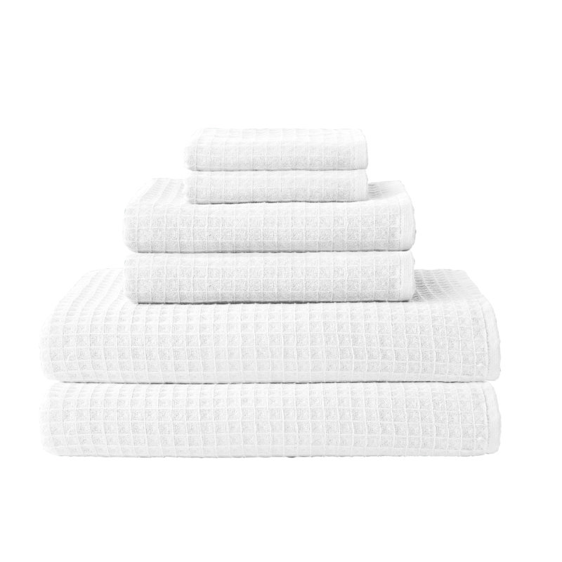 Serviette de bain 100% coton Waffle Twist, Blanc, Ensemble de serviettes de bain 6 pièces