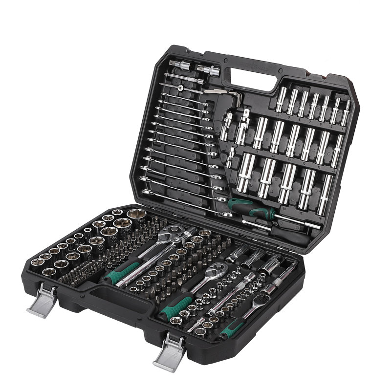 216 pièces d'outils de mécanicien, trousse d'outils professionnels portatifs et clés à douilles, SAE et métrique, boîte à outils de voiture, ensemble de combinaison d'outils pour les ateliers de réparation, bricolage, entretien de la maison