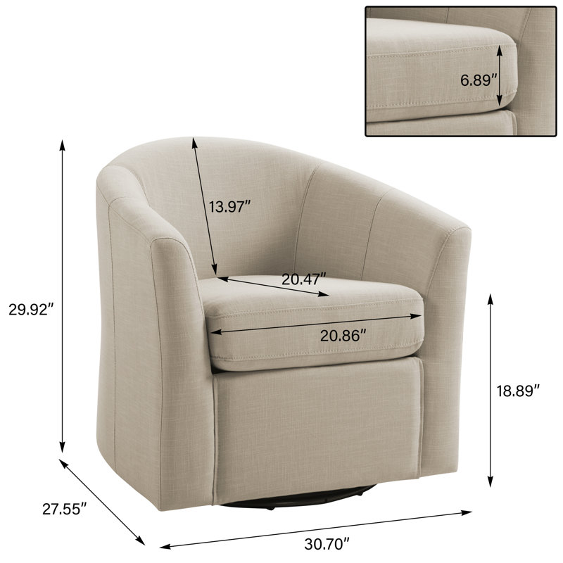 Fauteuil demi-tonneau pivotant rembourré Aunna, Mélange de lin brun