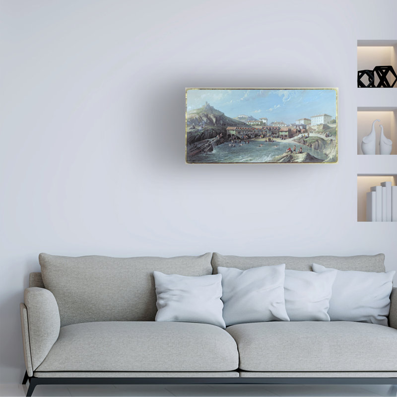 Jean Jacques Alban De Lesgallery The Beginning Of Sea Swimming In The Old Port Of Biarritz, 1858 Canvas Art, 10" H x 19" W