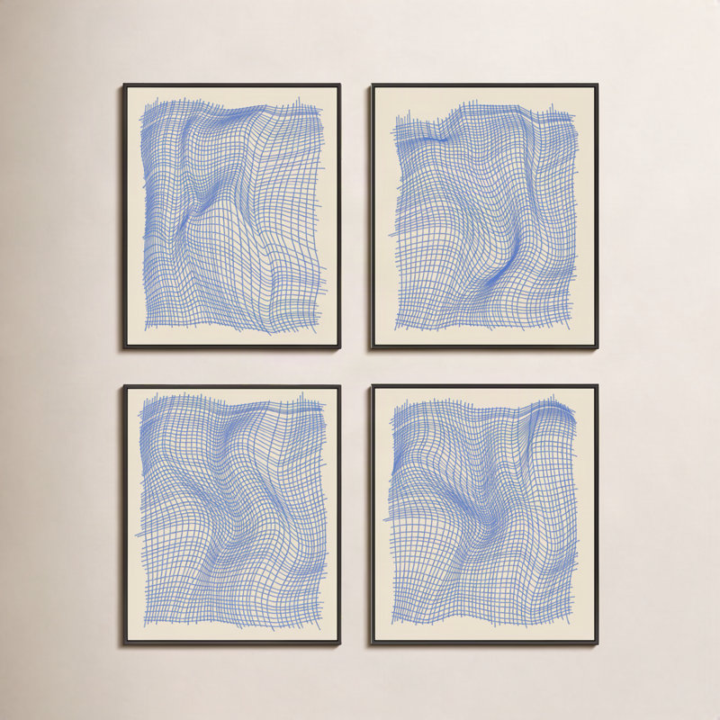 " Netting " by Jacques Pilon 4 - Pieces, Black Single Structure Framed Canvas, 30" H x 96" W x 1.25" D
