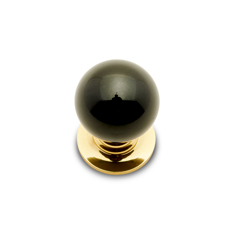 Globe en porcelaine ronde avec bouton CK Series, Noir / laiton poli, H 1 po x l 1 po x P 1,38 po