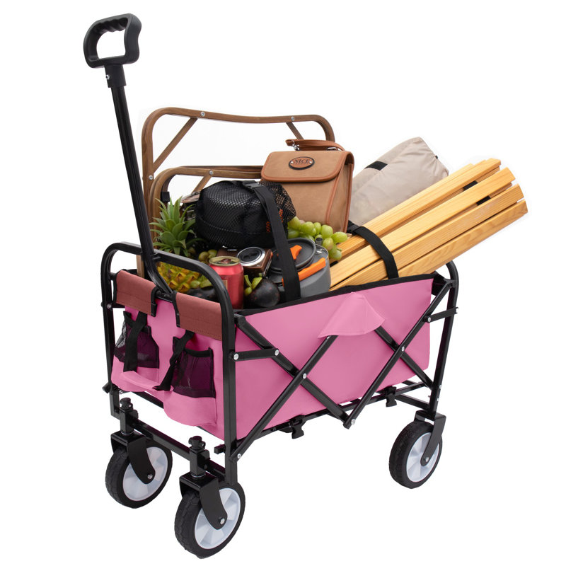 Chariot pliable à roulettes pliable avec roues, Rose, 37.4" H x 26" W x 17.3" D