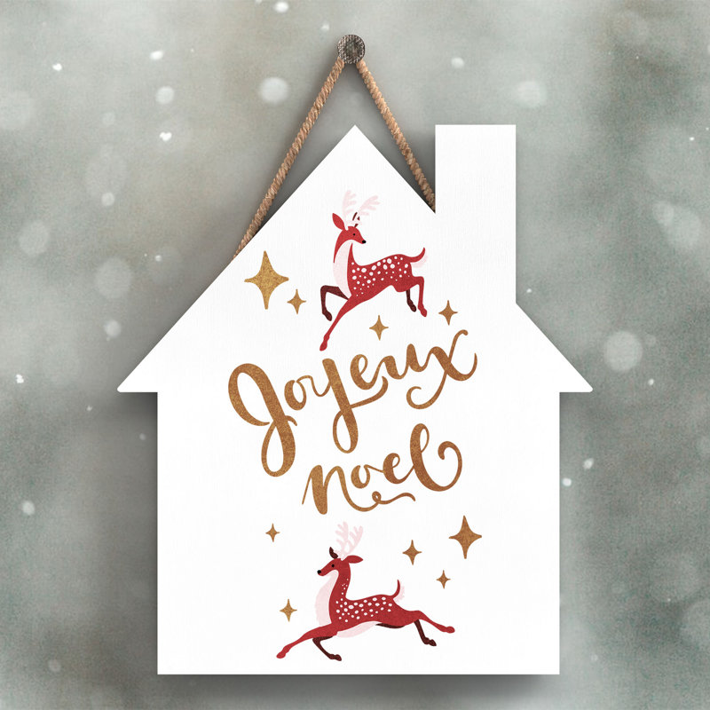 Xmas Joyeux Noel Wooden House Plaque, 18.5cm H x 16cm W x 0.9cm D