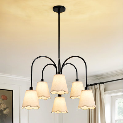 6-Light Modern Dimmable Chandelier With Linen Shades, Brushed Brass Metal