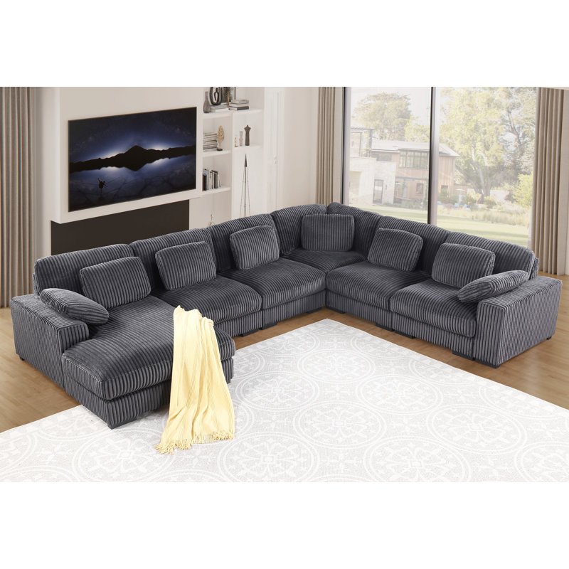 Canapé modulaire en velours côtelé de 155,5 po Nadine