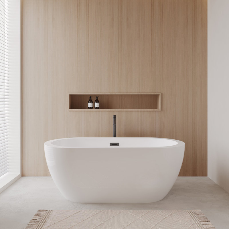 Soho 60'' x 29.25'' Soaking Acrylic Bathtub with Faucet, White/Matte Black