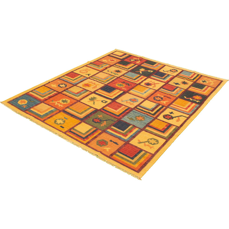 Tapis de zone en laine dorée/rouge 8 pi 3 po x 9 pi 11 po one-of-kind main-noué la new age anatolian light