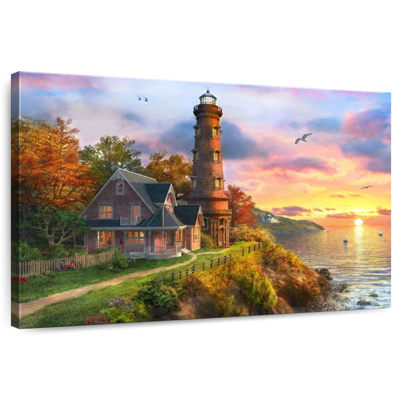 Lilie Seaside Sunset Lighthouse, 32" H x 48" W