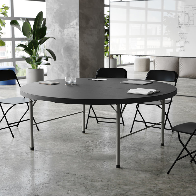 Table de banquet pliante ronde en plastique 5,89 pieds avec poignée