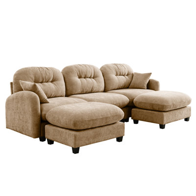 3 - Seat Chenille Modular U Shaped Couch With , Fabric, Ergonomic Curve, Camel Color Seat, Couch, Easy Install, High Density Foam