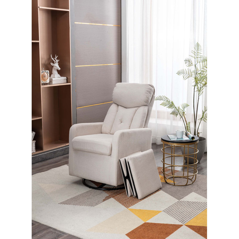 Méridienne pivotante avec repose-pieds 25,6 po Bogosta, Lin de coton blanc
