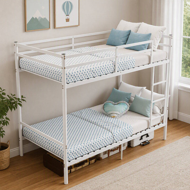 Bunk Bed with Ladder and Guardrail