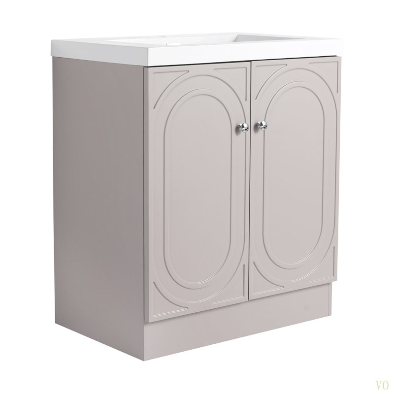 Meuble-lavabo autoportant de 30 po avec lavabo en résine et 2 portes d'armoire à fermeture en douceur (emballage KD)