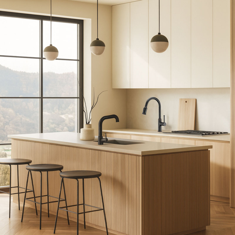 Robinet de cuisine rétractable à poignée simple avec accessoires, Bronze frotté à l'huile