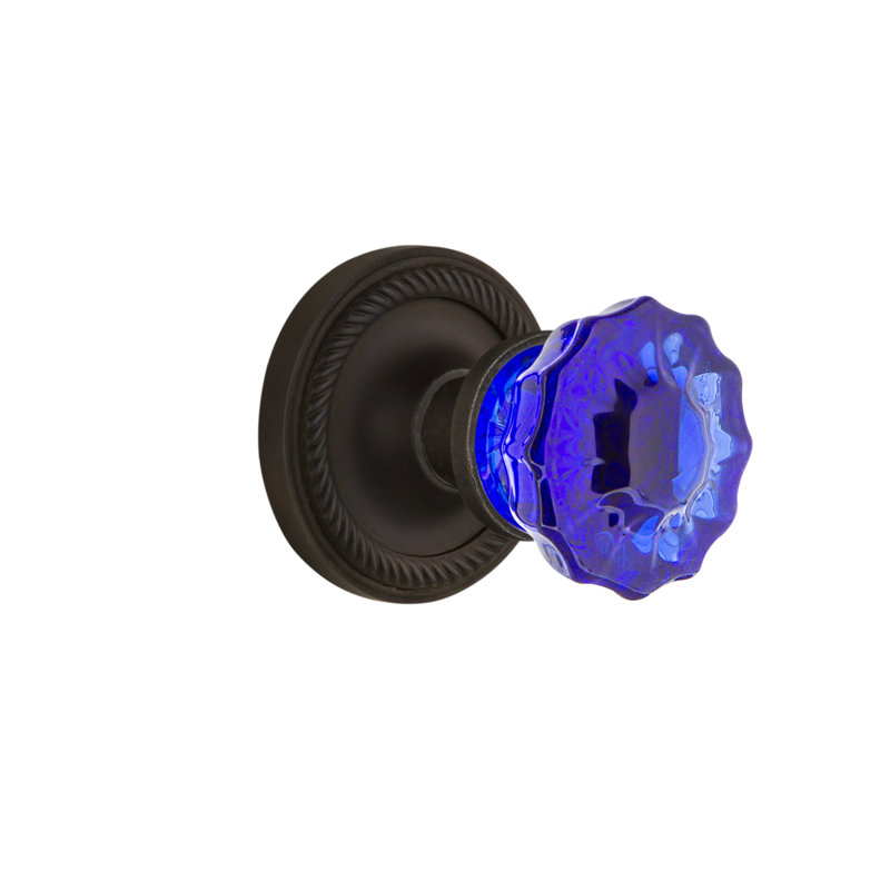 Rope Rosette with Crystal Cobalt Door Knob, 2 3/8, Oil-Rubbed Bronze