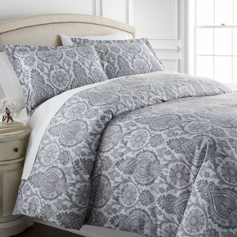 Ensemble d'édredon surdimensionné Boho Paisley par Southshore Fine Linens, Édredon double/grand et 2 taies décoratives, Gris