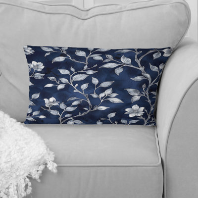 Navy Blue And Silver Country Chic Blooms - Farmhouse Pillow