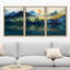 "Forêt et lac apaisant, vert, nature sauvage, illustrations, décor moderne, minimal", 3 pièces-100781026-100781027