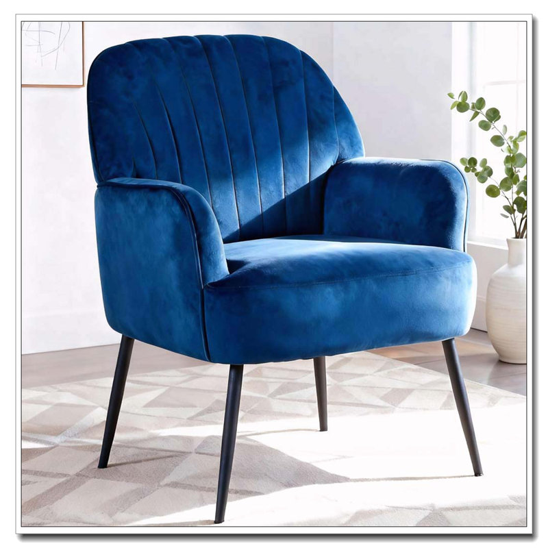 Fauteuil d'appoint en velours, chaises de salon rembourrées modernes, Bleu