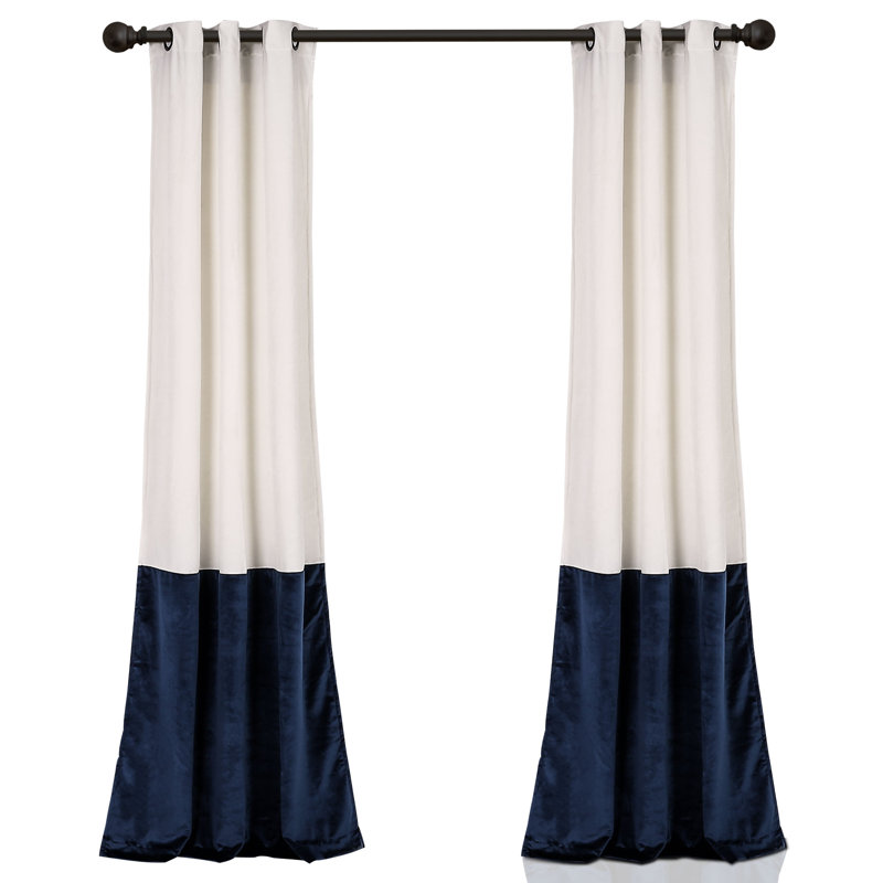 Prima Room Darkening Curtain Pair, White/Navy