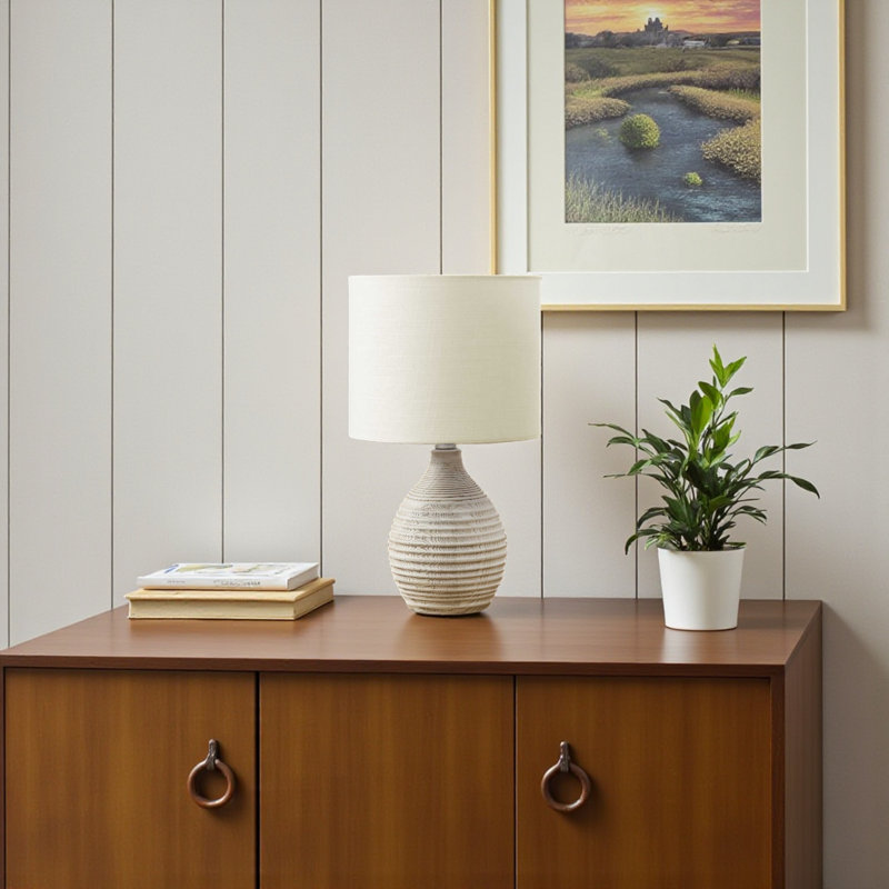 Toru Standard Ivory Resin Table Lamp with Metal Base, 16.27'' H X 9.28'' W X 9.28'' D