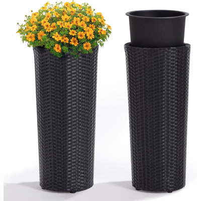 Pot à fleurs en osier rond noir