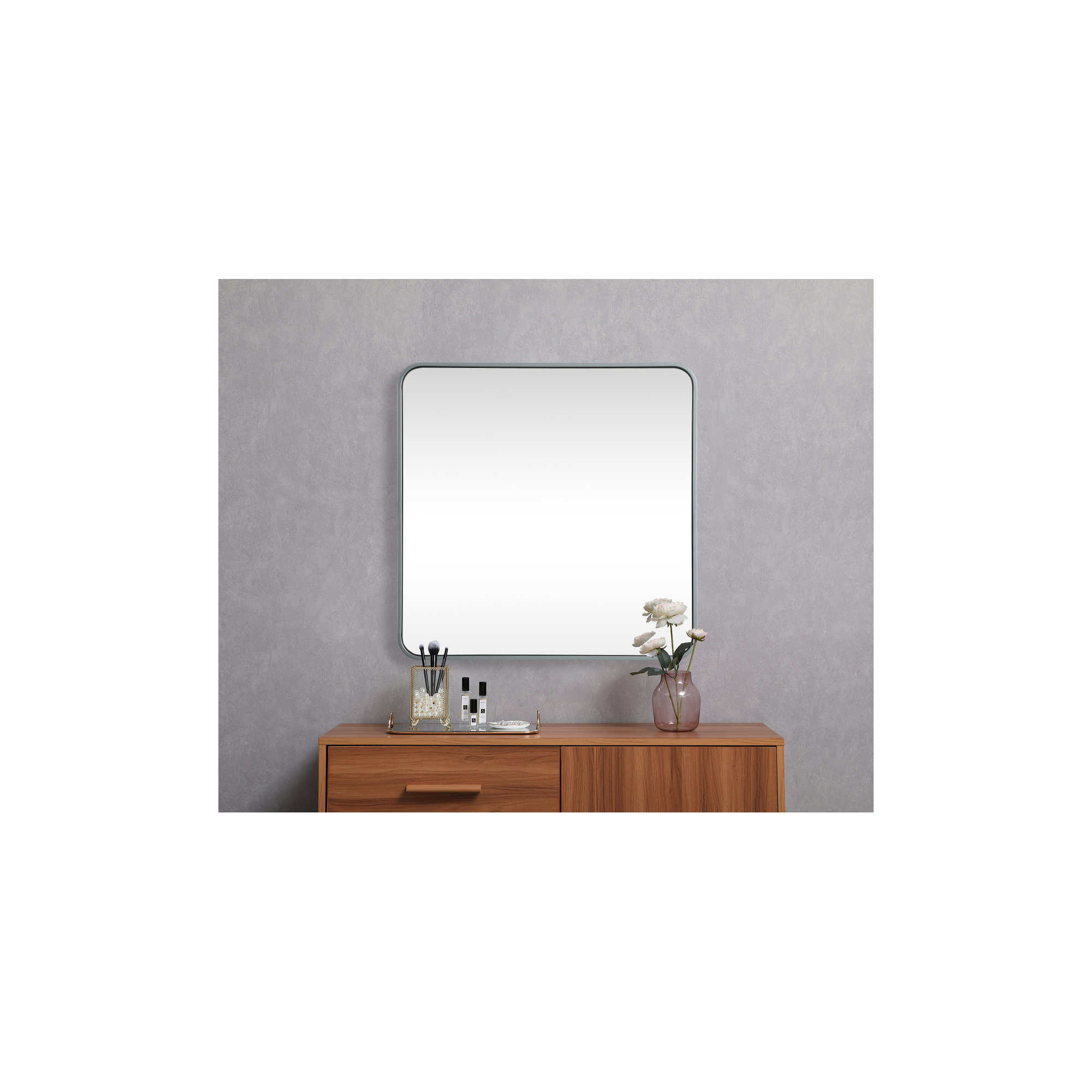 Metal Square Wall Mirror, 30"  x 30" , Silver
