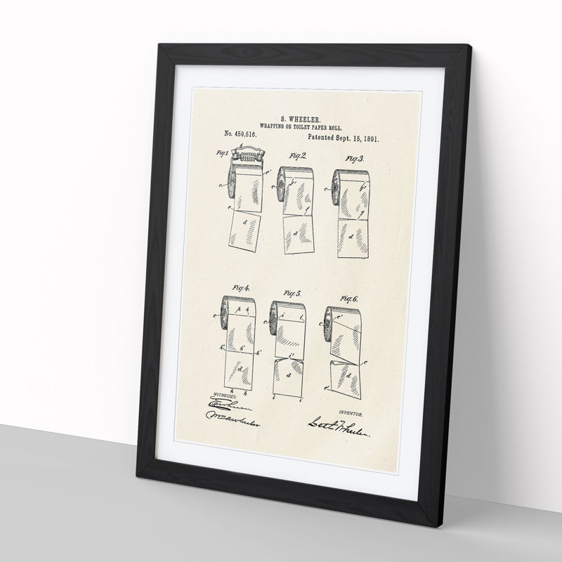 Toilet Roll Patent - Framed Print, Black, 36cm H x 27cm W x 2cm D