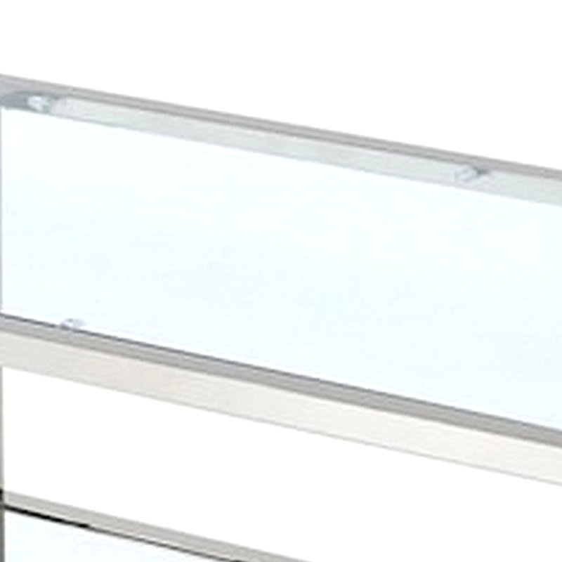 Table basse Paire de 47 po, plateau en verre, tablette inférieure en miroir, détails en métal