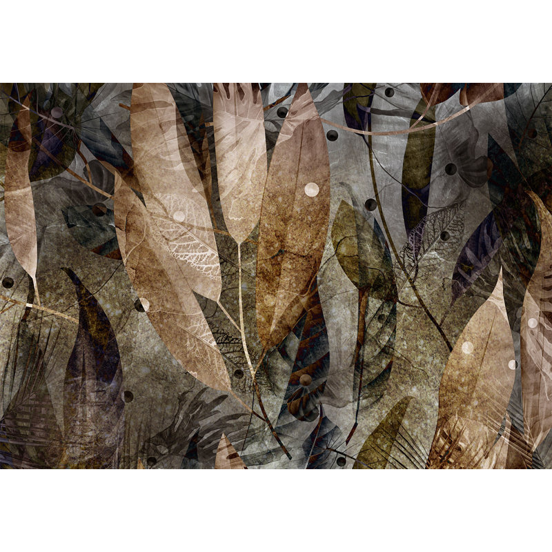 Papier peint botanique - Feuilles d'automne mélangées, L 124 po x l 177 po