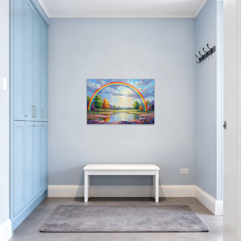 Landscape & Nature Rainbow Over Serene Landscape avec arbres et ruisseau, H 32 po x l 48 po