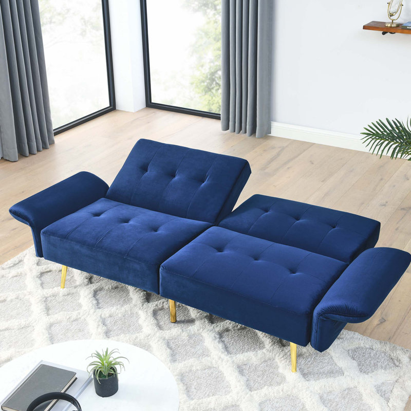 Italian Velvet Futon Sofa Bed, Convertible Sleeper Loveseat Couch with Folded Armrests and Storage Bags for Living Room and Small Space, 280g velvet