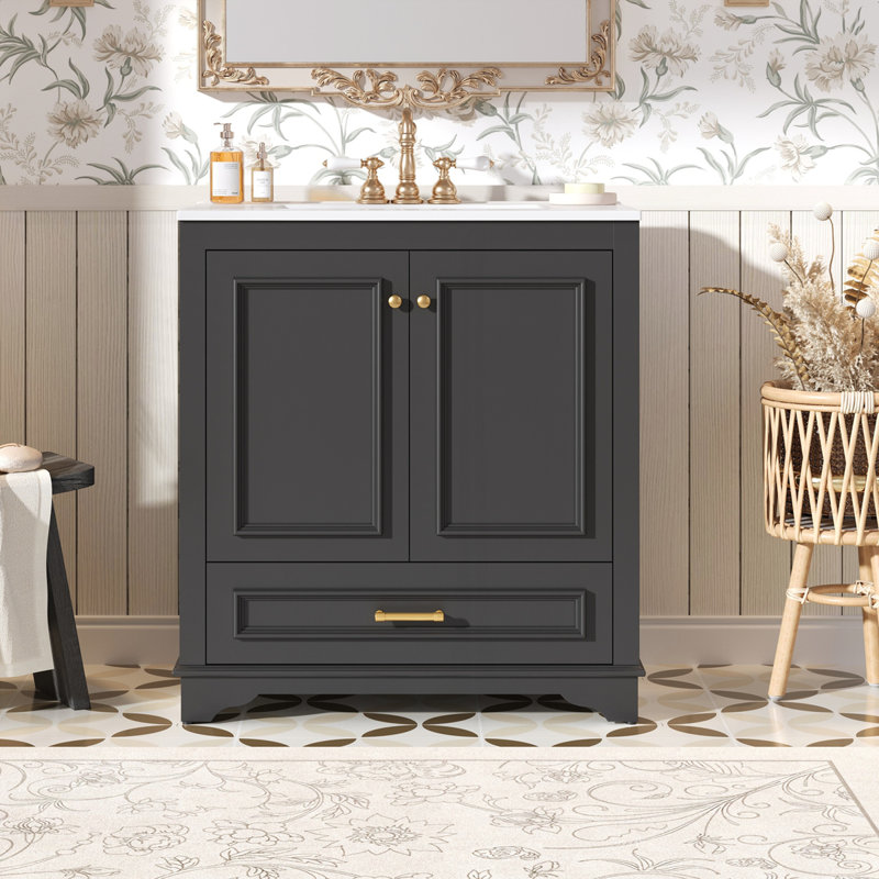 Meuble-lavabo 30 po avec lavabo en céramique, Noir