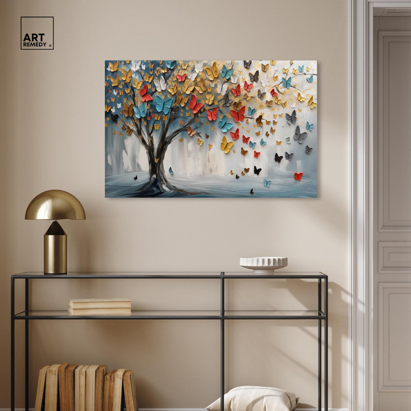 Arbre coloré sur toile, arbre coloré par Art Remedy, Toile tendue, H 24 po x l 36 po x P 1,5 po
