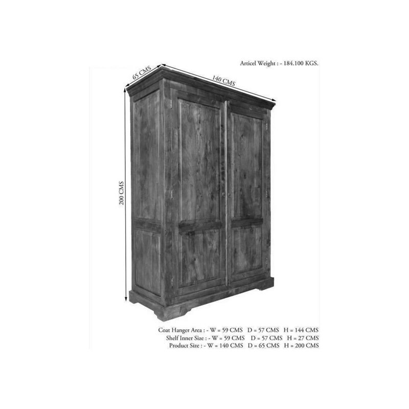 Oxford 2 Door Solid Wood Wardrobe, Nougat