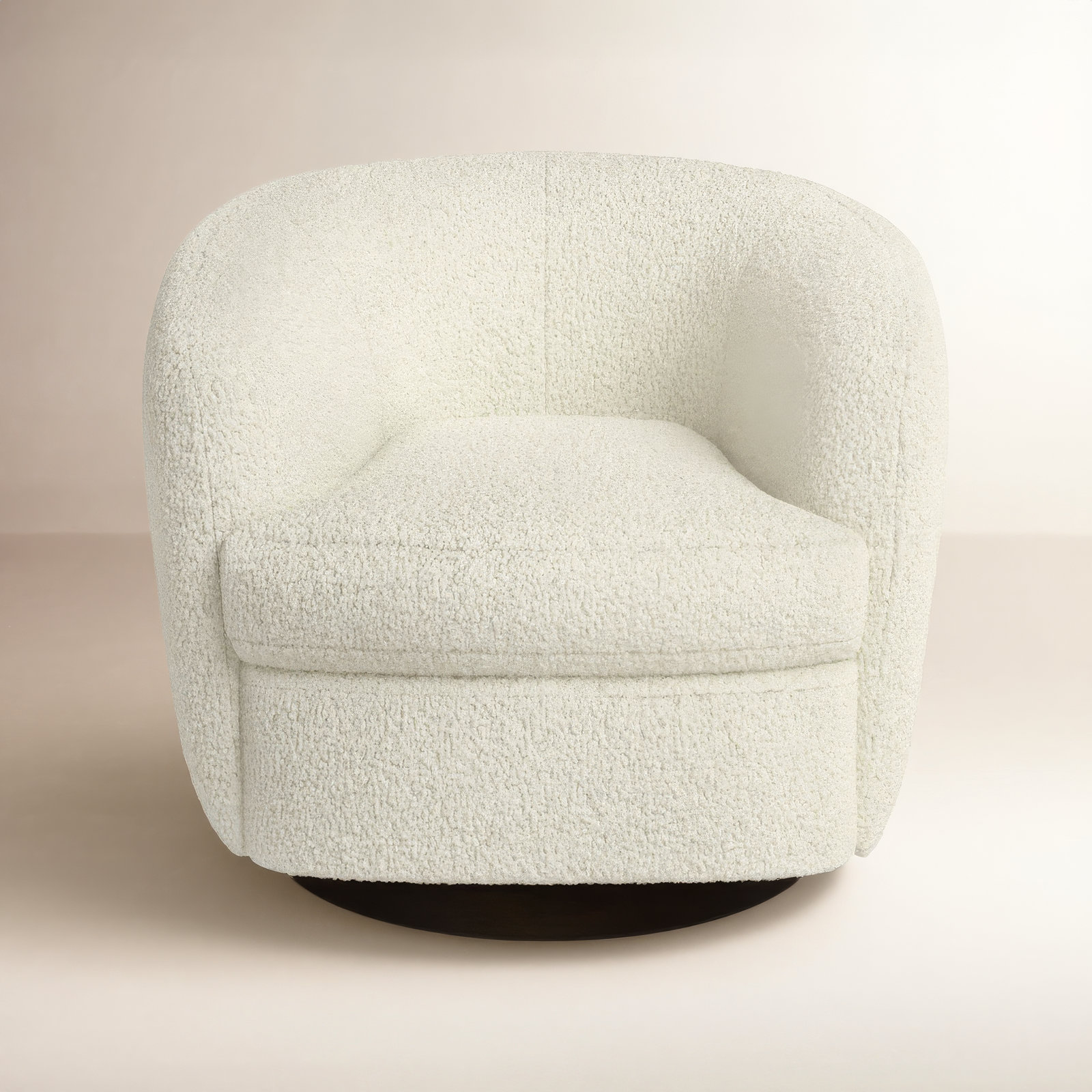 Marcy Upholstered Swivel Barrel Chair, Aries Cream Sherpa/Black