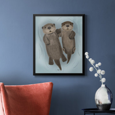 Otters Holding Hands Premium Framed Canvas - Ready to Hang