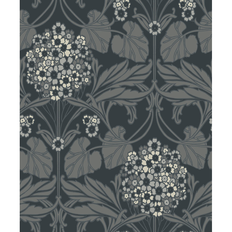 Mamadou Floral Hydrangea 10.05 m x 53 cm Wallpaper Roll, Olive/Pink/White/Beige/Black
