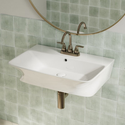 Los Flexi Rectangular Ceramic Wall Mount Sink with Overflow and Centerset Faucet Holes