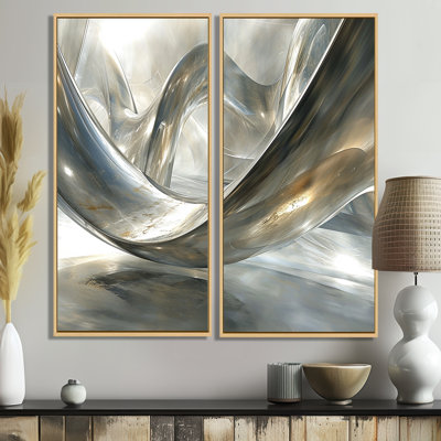 «Diamond Silver Streams - Abstract Modern Waves», art mural