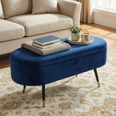 Cortesi Home Ruslan Oval Storage Ottoman, Navy