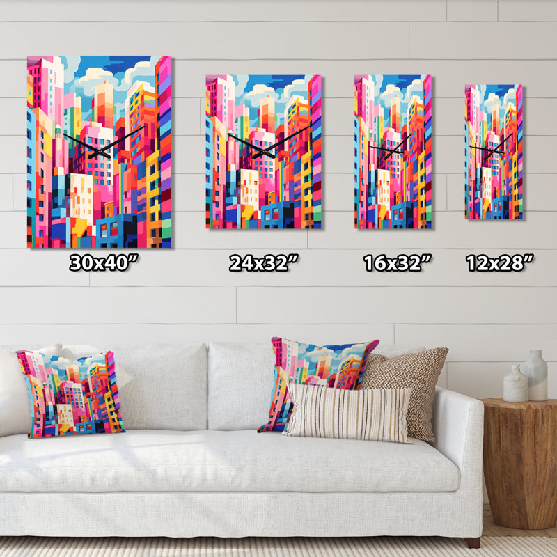 Horloge murale moderne colorée City Popart II - Cityscapes, H 40 po x l 30 po x P 1 po
