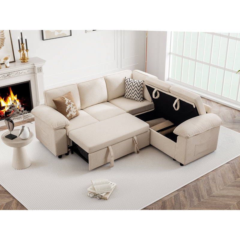 Canapé-lit modulaire en L avec siège escamotable en L 84,6 po Waldorf, Mélange de polyester beige