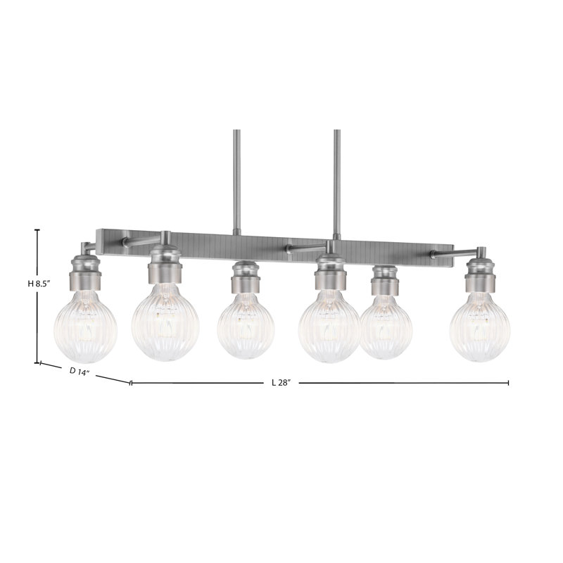 Barre d'éclairage 6 lumières Edge avec finition nickel brossé et ampoules DEL de 4 watts