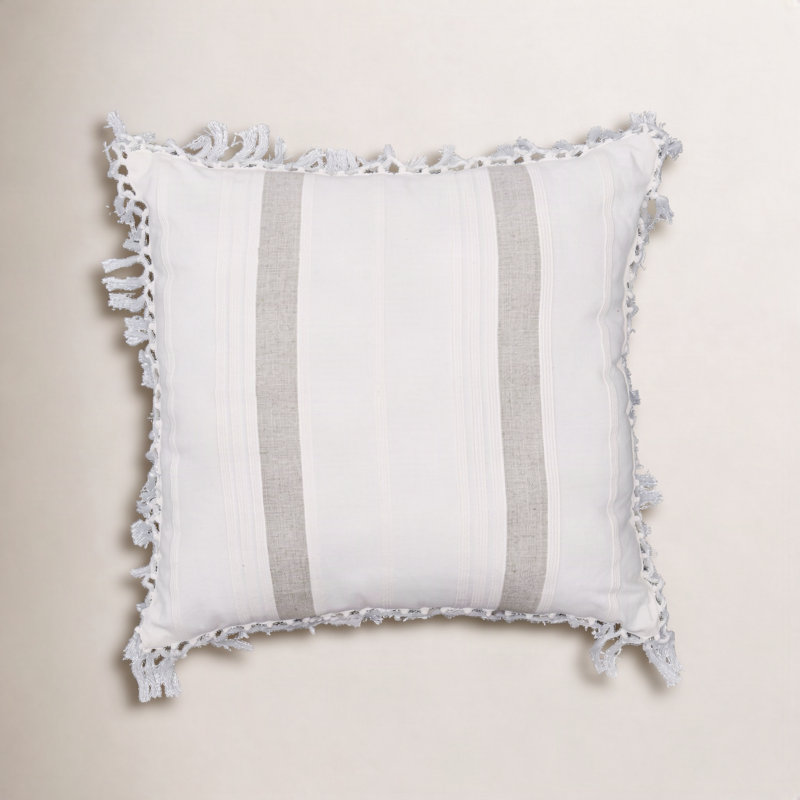 Nathan Striped Woven Square Throw Pillow, Dune