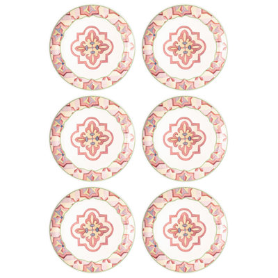 Ensemble de 6 assiettes élégantes, rose, 10,2 x 10,2 x 0,8 po | 100% céramique, va au lave-vaisselle | Parfait pour les réceptions et l'utilisation quotidienne, design élégant pour les tables de salle à manger et les occasions spéciales