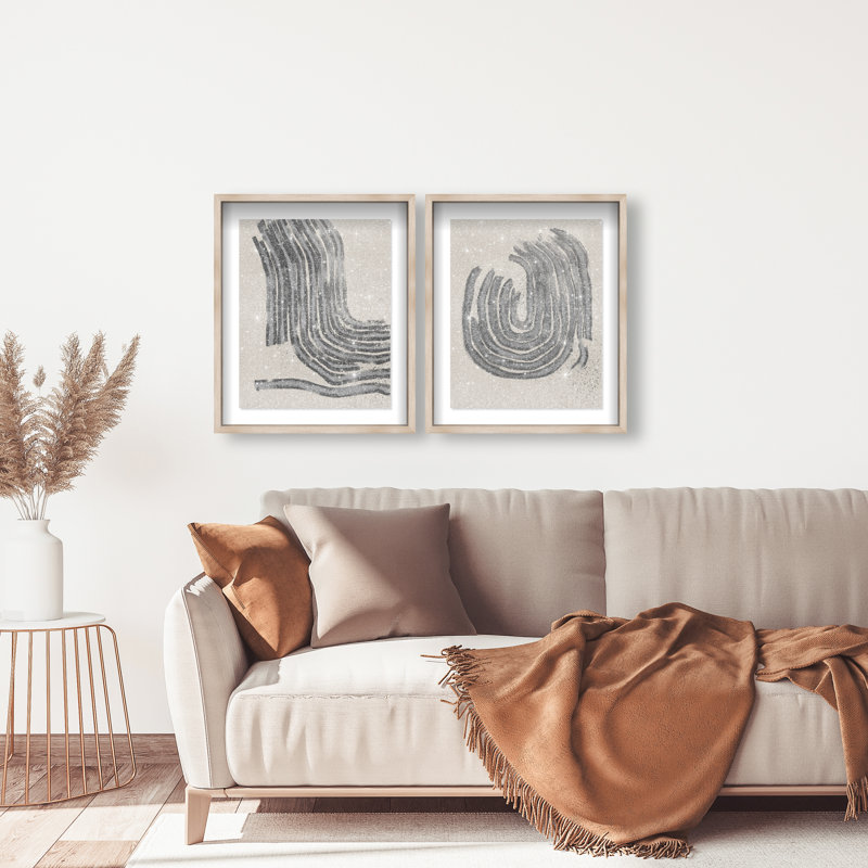 Two Spaces Set Shadowbox Abstract Print by Oliver Gal, Black Frame, 16 x 20, 21.5"H x 25.5"W, Natural Oak Shadowbox