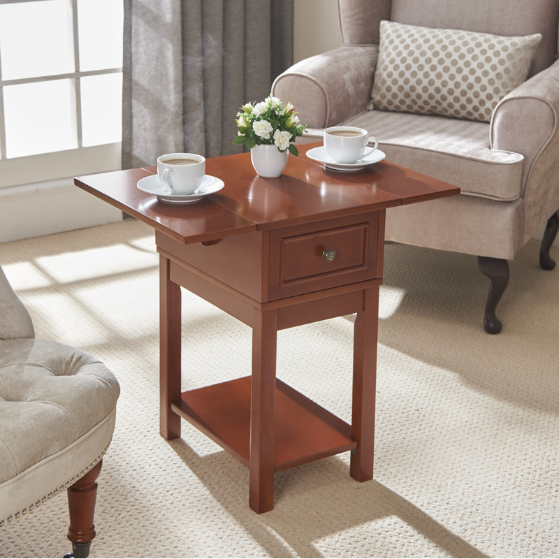 Krysta Drop Leaf Side Table with Storage, Oak